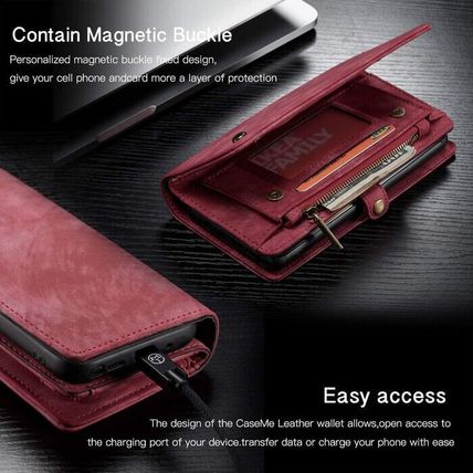 AKHVRS Handmade Premium Cowhide Leather Wallet Case for Galaxy Note 20-RED-NEW