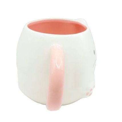 White Rabbit Mug with Pink Handle Ceramic 9.5 CM Not Microwave/Dishwasher Safe