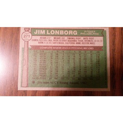 1976 Topps Card # 271 Jim Lonborg Very Good-Excellent (4) Philadelphia Phillies