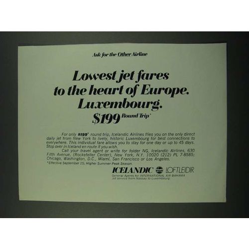 1970 Icelandic Airline Ad - Lowest Jet Fares to the Heart of Europe