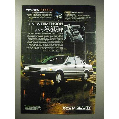 1988 Toyota Corolla Car Ad - Style and Comfort