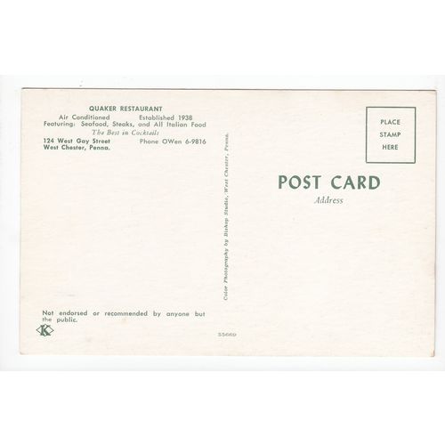 Quaker Restaurant West Chester Pennsylvania USA Postcard 55669
