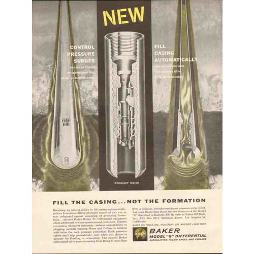 BAKER OIL TOOLS 1962 Fill casing control pressure surges vintage ad