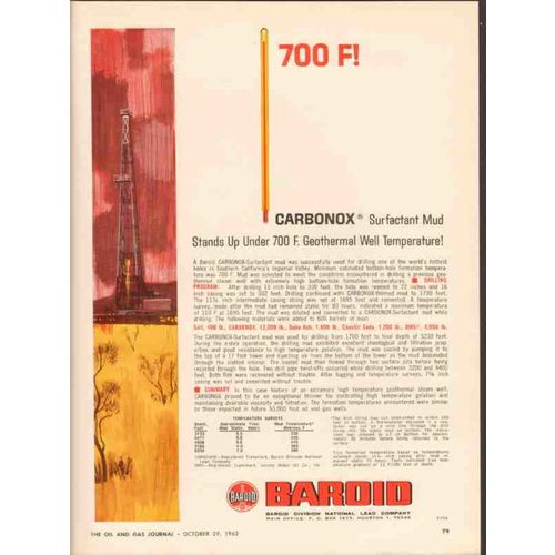 BAROID 1962 National Lead Company Carbonox Surfactant Mud vintage ad
