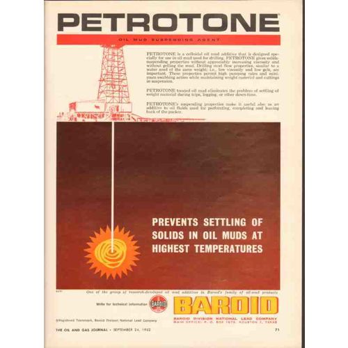 BAROID 1962 National Lead Company Petrotone oil mud agent vintage ad