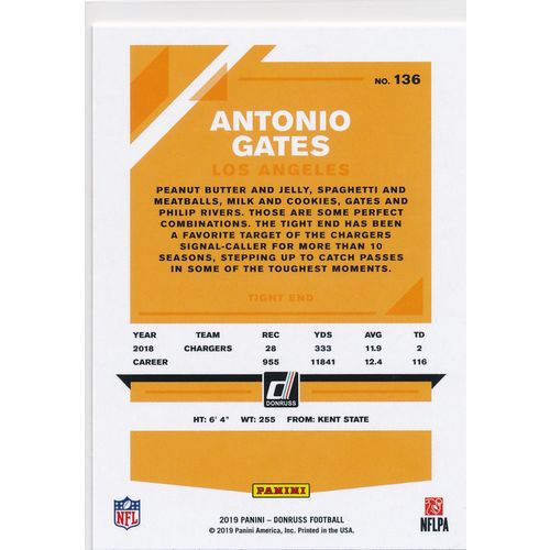 2019 Donruss Football Base 136 Antonio Gates Los Angeles Chargers