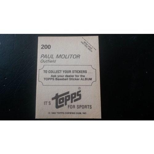 1982 Topps Stickers Card # 200 Paul Molitor Excellent (5) Milwaukee Brewers