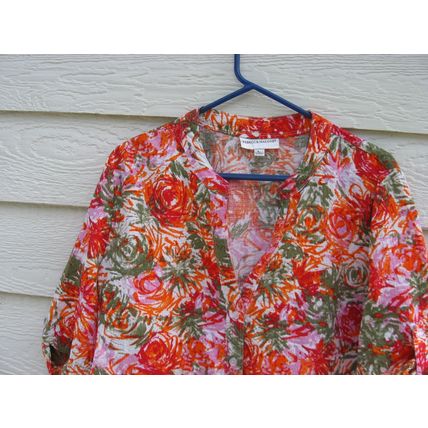Rebecca Malone Floral Blouse Large L 44 Chest Bright Flowers Button Down Top
