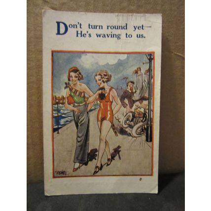 SAUCY SEASIDE POSTCARD used H. B. Ltd no 4516 humour comic 1938 pm motorcycle