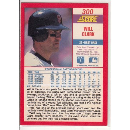 1990 Score Will Clark baseball card #300