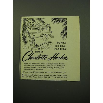 1950 Hotel Charlotte Harbor Advertisement - Punta Gorda, Florida