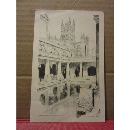 THE ROMAN BATH & ABBEY, BATH by Jefferey Cook artist . used postcard 1958 pm =