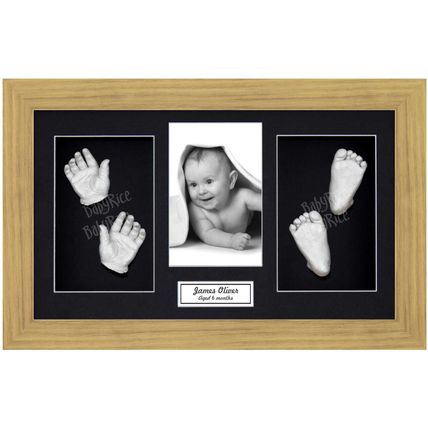 New Large Baby Casting Kit Silver Hand Foot Casts Unisex Gift Oak Effect Frame