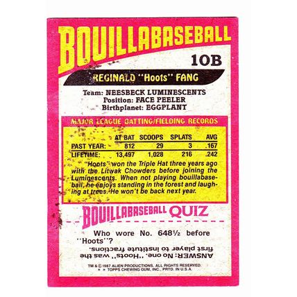 Bouillabaseball #10B - Alf Movie 1987 Trading Card