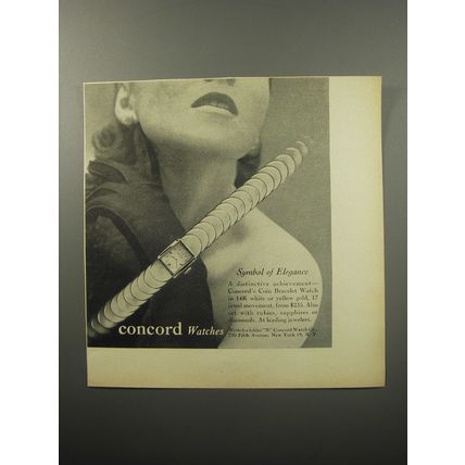 1955 Concord Coin Bracelet Watch Ad - Symbol of Elegance