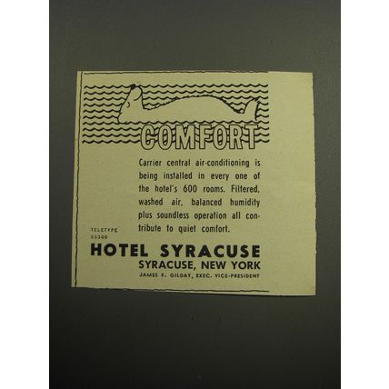 1957 Hotel Syracuse Advertisement - Comfort