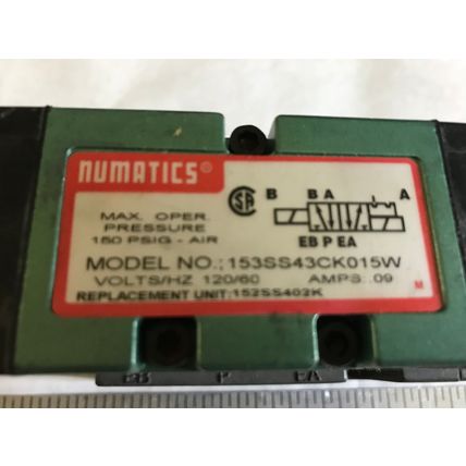 NEW NUMATICS 153SS43CK015W PNEUMATIC SOLENOID VALVE 228-690B 110-129/60,12A,EQ