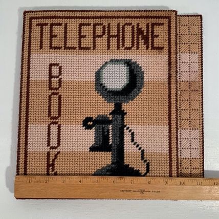 Vintage Retro 1970s Kitsch Needlepoint Telephone Book Cover MCM Granny Core 70's