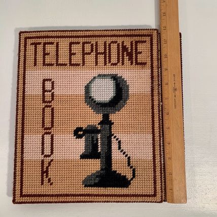 Vintage Retro 1970s Kitsch Needlepoint Telephone Book Cover MCM Granny Core 70's