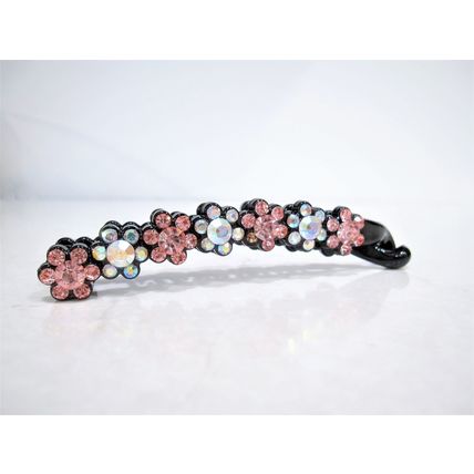 Slim black sparkly flower banana hair claw clip with crystals rhinestones
