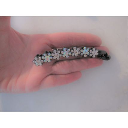 Slim black sparkly flower banana hair claw clip with crystals rhinestones