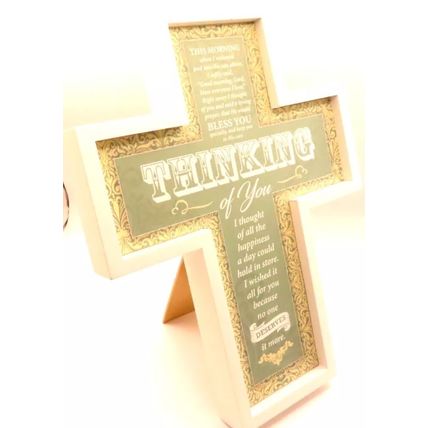 Thinking of You Cross Green Plaque Freestanding Wall Hanging 25 CM Gift Faith