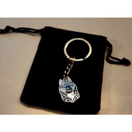 SIBERIAN HUSKY DOG KEY RING WITH KEY CHAIN & VELVET GIFT BAG