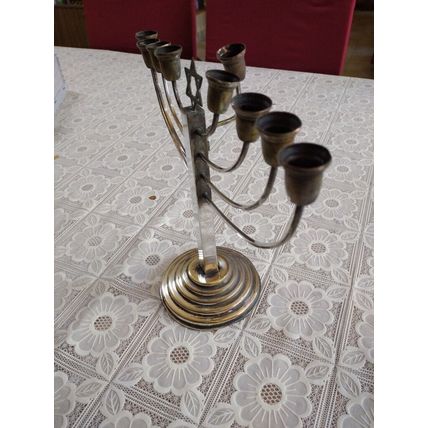 Vintage Early 20C Wide Judaica Silver-Plated Chanukah Menorah Marked 100, W 30cm
