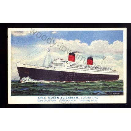 LS2638 - Cunard Liner - Queen Elizabeth - Artist - J. Nicholson - postcard
