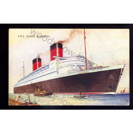 LS2635 - Cunard Liner - Queen Elizabeth - Artist - Bernard W. Church - postcard