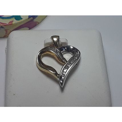 Estate .25ctw Rd/Baguette Natural Diamond OpenHeart 10kt 2tone Gold Pendant20307