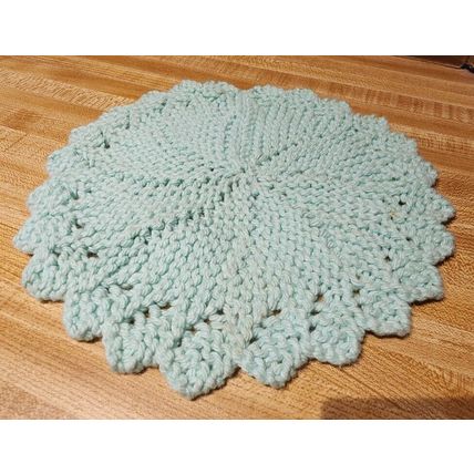 3 Vintage Hand Made Round Doilies White Aqua & Cream