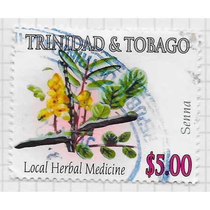 TRINIDAD & TOBAGO 2005 HERBAL MEDICINE PLANTS SENNA $5 USED BLUE RUBBER CANCEL
