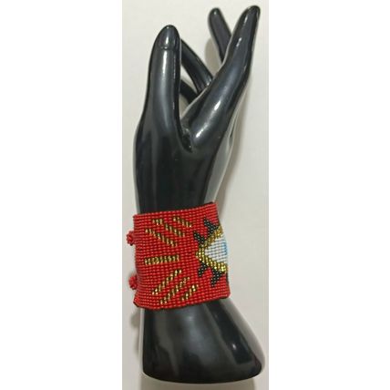 Traditional Huichol Art. Mexico Glass Seed Beads Bracelet. SACRED EYES 2