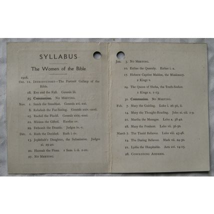1908-1909 St. Matthew's Church Syllabus Young Women's Bible Class