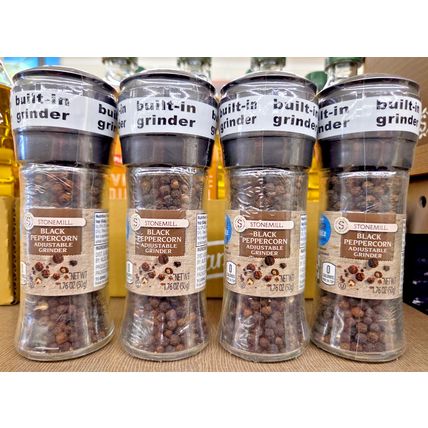 Stonemill Black Peppercorn with Built-In Adjustable Grinder 1.76oz (4 Bottles)