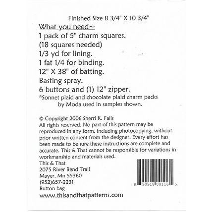 Little Scraps from This & That #032 Button Bag Quilt Instructions& Pattern ©2006