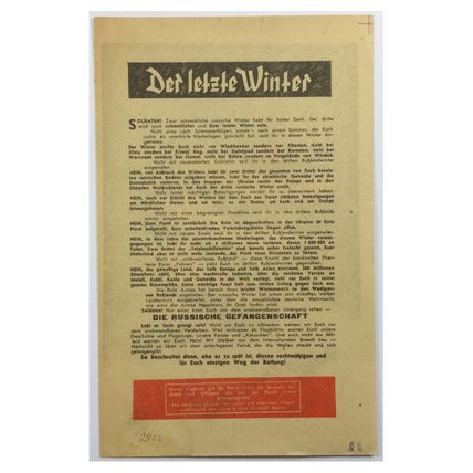 Original WW2 Russian/Soviet Air Drop Leaflet. - No code [2826]. - 1943.