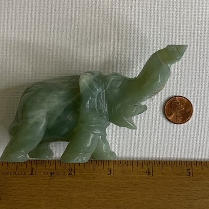 Vintage Green Jade Stone Hand Carved Elephant Figurine Lucky Statue 5" 255g