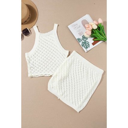 White Hollowed Crochet Cropped 2 Piece Beach Dress