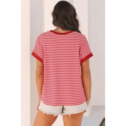 Pink Stripe Sequin Crawfish Crewneck T Shirt