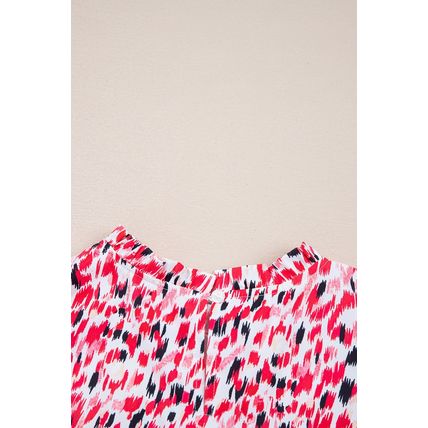 Red Floral Mixed Print Ruffle Cap Sleeve Blouse