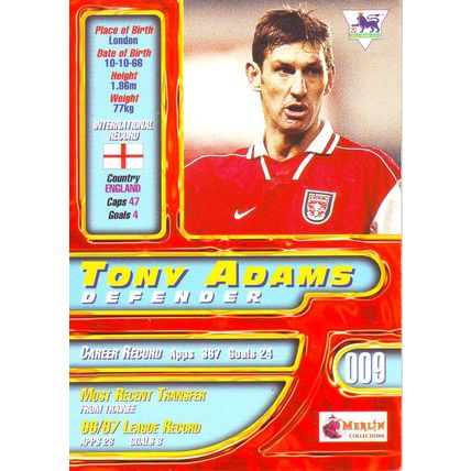Merlin Premier Gold English Premier League 1997/98 Tony Adams