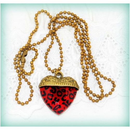 Summer Gift Red Love Heart Domed Pendant Antiqued Bronze Necklace Jewellery 1395