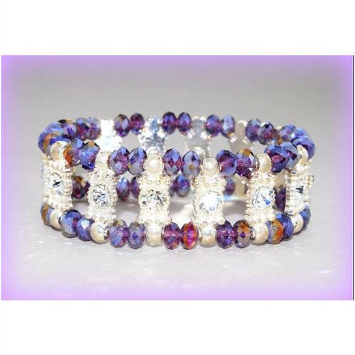 2 Row Dark Purple & Clear Swarovski Crystals Bracelet Bangle Jewellery 1553