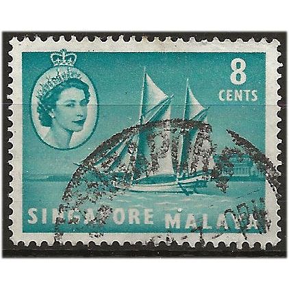 Singapore 1955 SG43 8c Turquoise-Blue Fine Used . ..