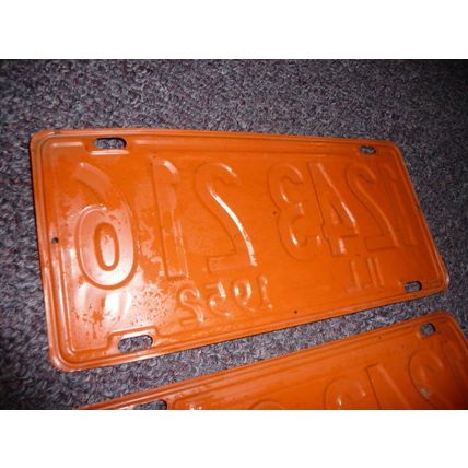 Vintage License Plate Matched Pair ILL 1952 IL 1243 216 Orange Black Go Bears!