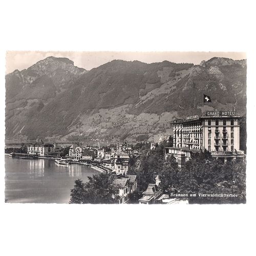 GRAND HOTEL, BRUNNEN, SWITZERLAND unused vintage postcard =