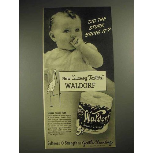 1941 Scott Tissue Waldorf Toilet Paper Ad - Stork