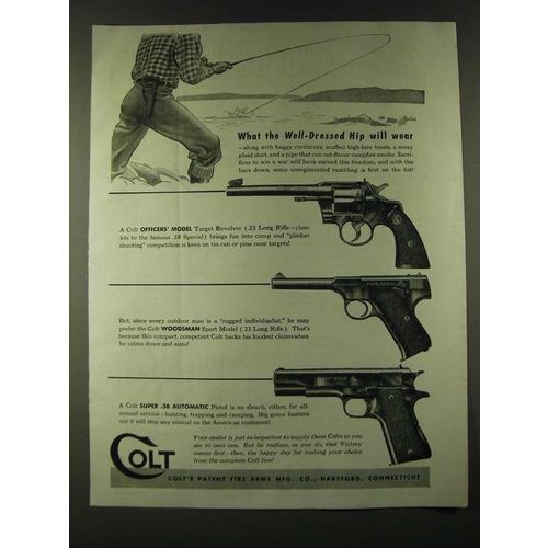 1945 Colt Ad - Officers' Model Revolver, Woodsman Sport Model Pistol
